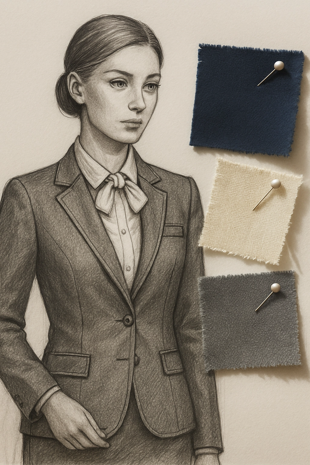 Design sketches and fabric swatches