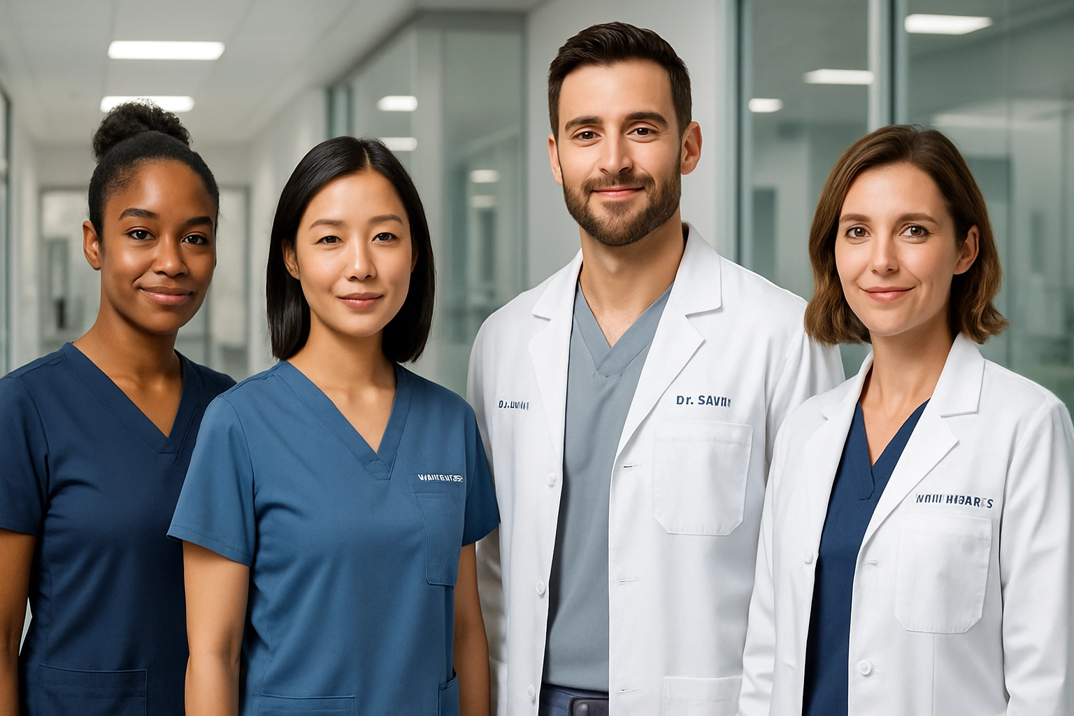 Healthcare professionals in modern scrubs