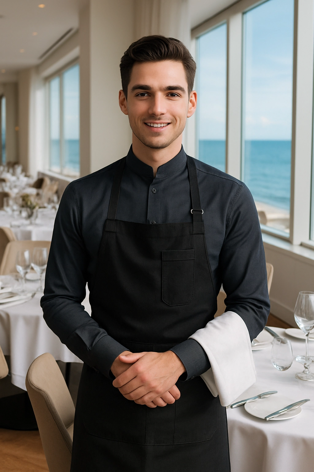 Server in a fine-dining restaurant uniform