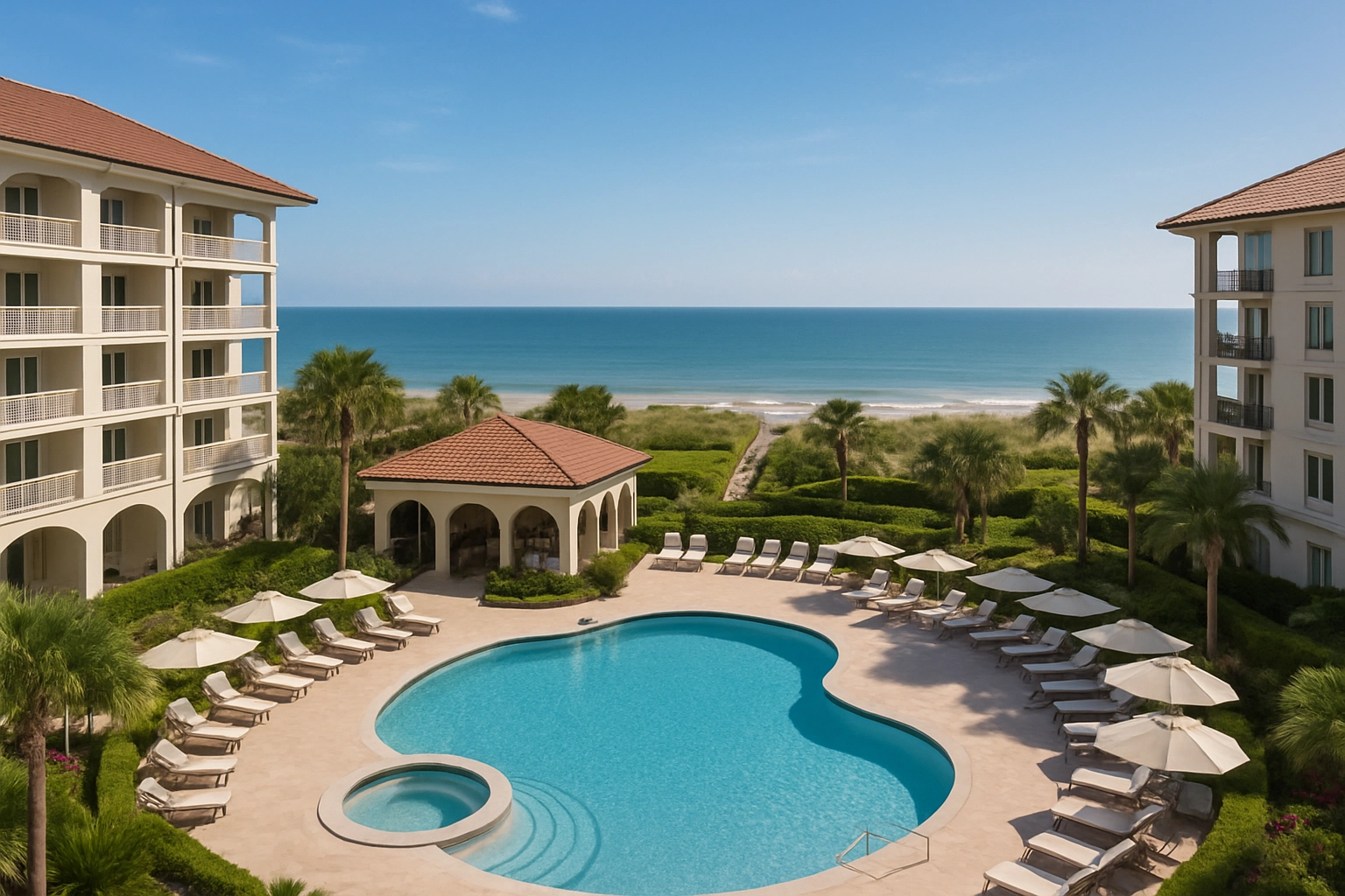 Hotel exterior representing resort and outdoor staff environments