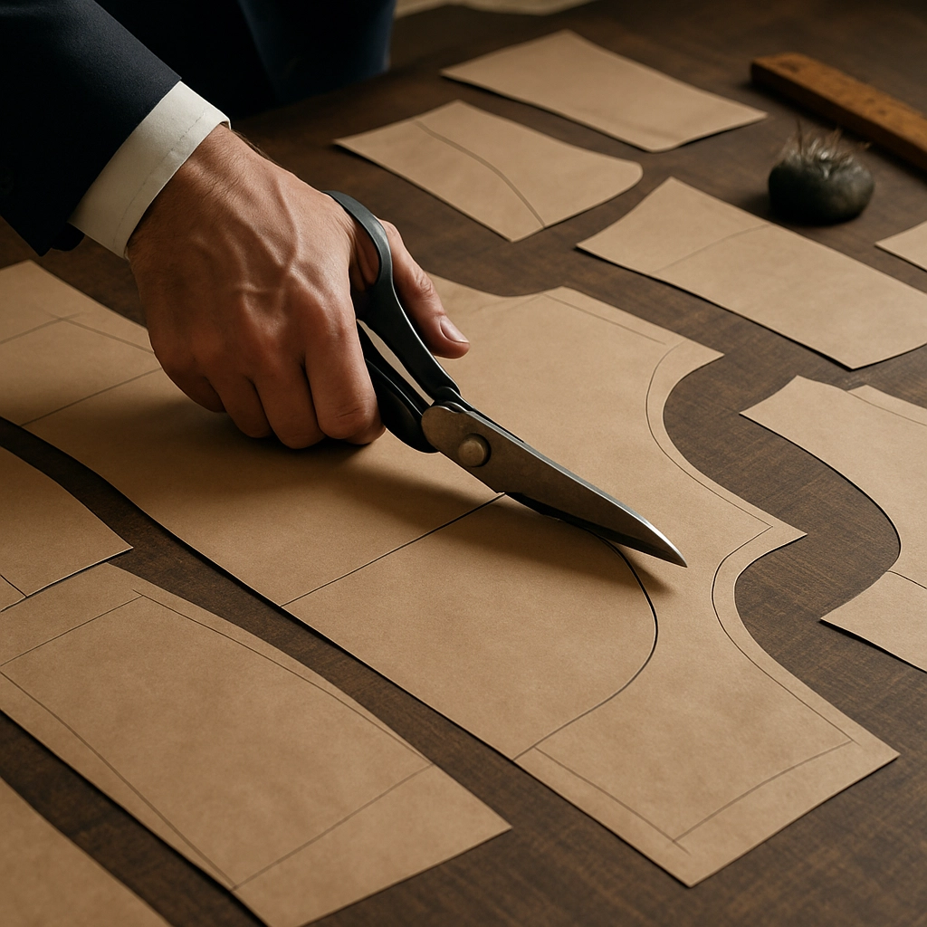 Tailor cutting a pattern